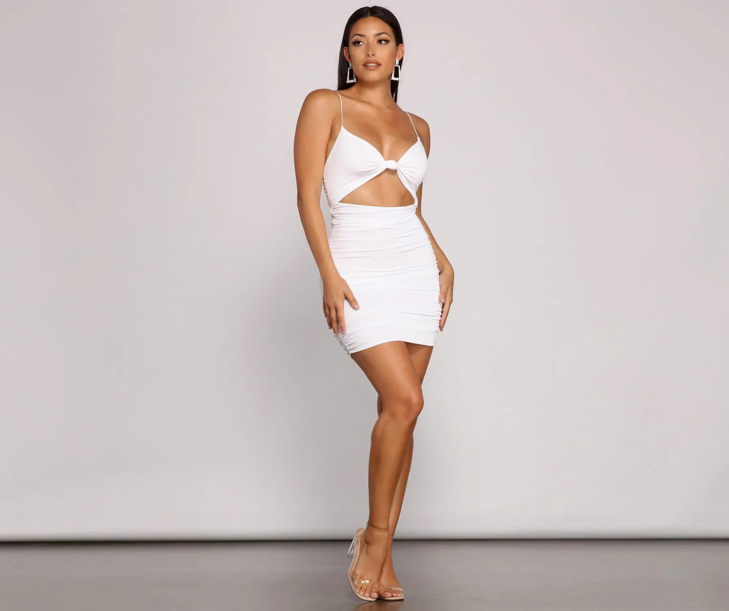 Twist And Pose Ruched Mini Dress