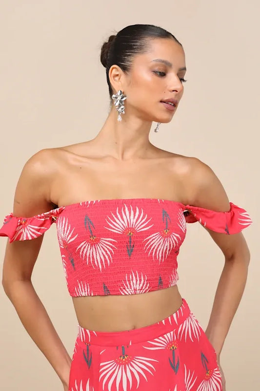 Trancoso Coral Floral Print Two-Piece Maxi Dress