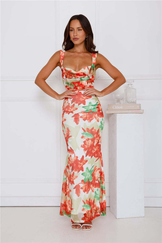 Paradise Breeze Mesh Maxi Dress Orange